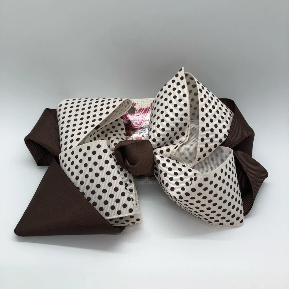 Gaby's Girls Cream & Brown Polka Dot Oversized Bow